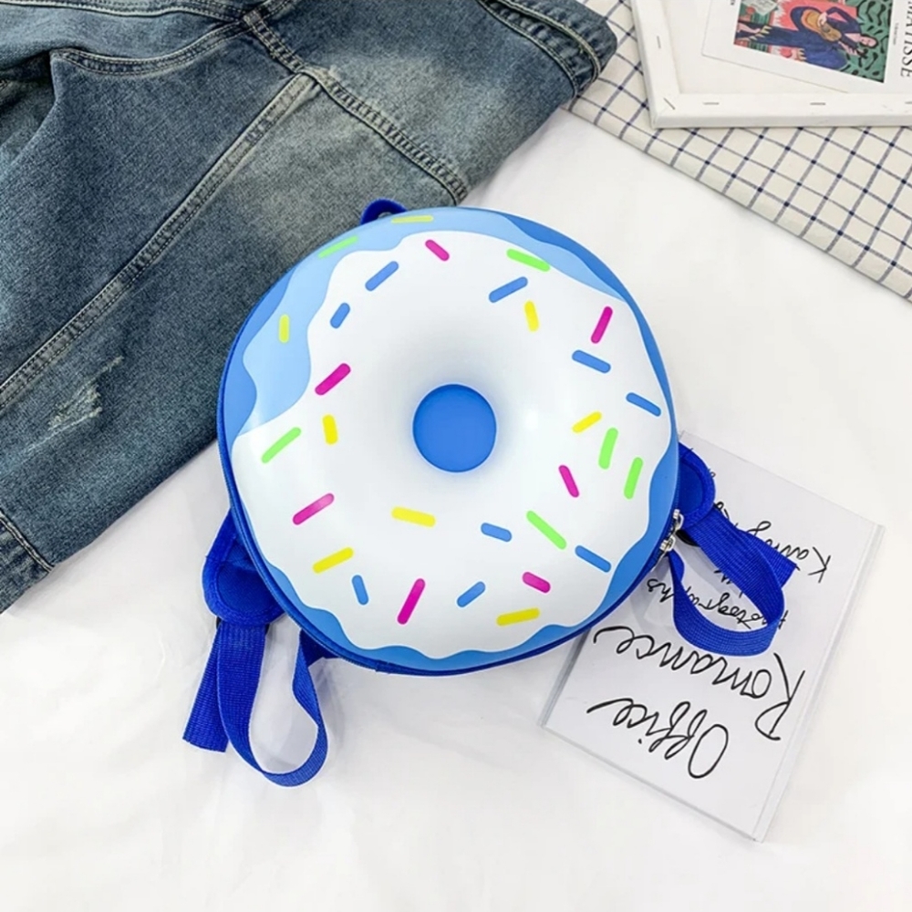Blue donut shaped backpack for kids